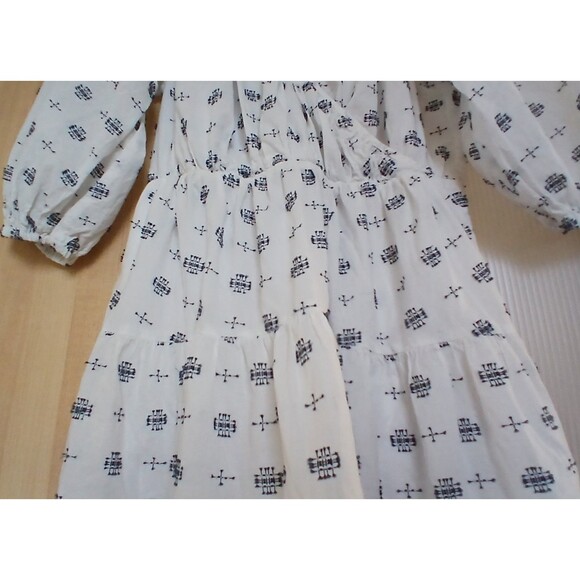 Anthropologie midi dress sz small white navy puff 3/4 sleeves nautical travel - Picture 7 of 8